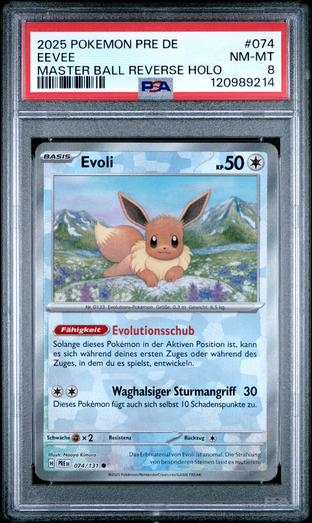 Eevee 2025 74 Masterball German PSA 8